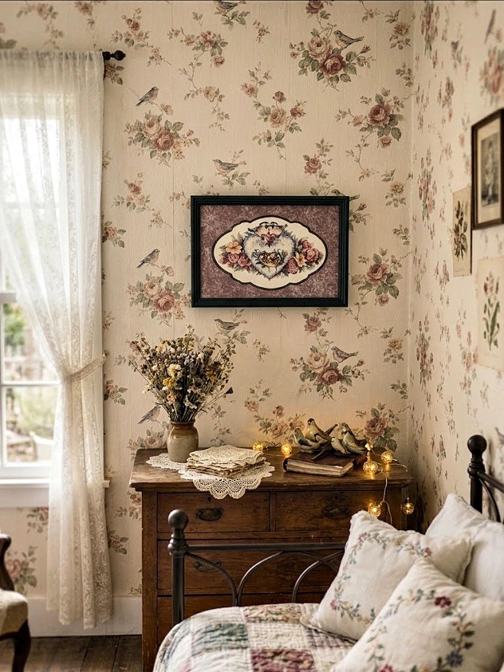 HOMCO Barbara Mock Love Birds Heart Framed Print Floral Framed Wall Art in Black